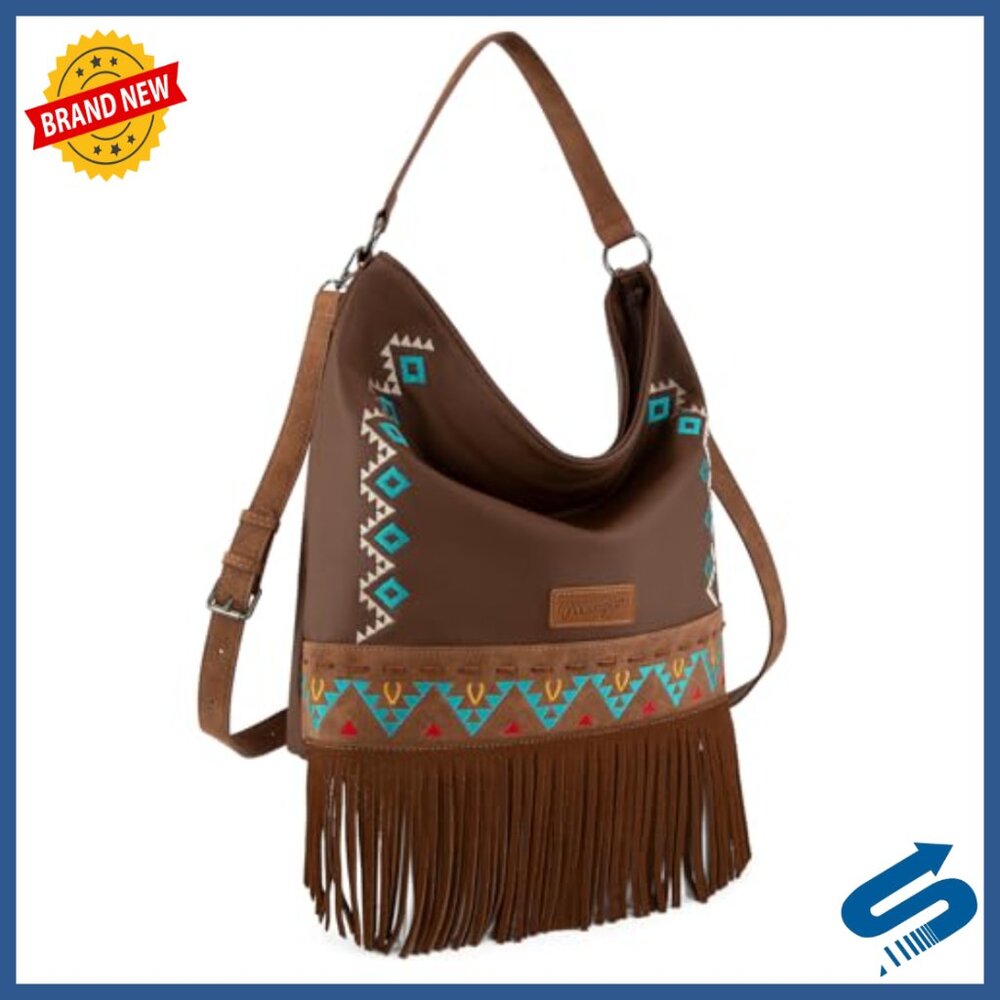 Embroidered Fringe Hobo Bag with Adjustable Crossbody Strap - Picture 6 of 7